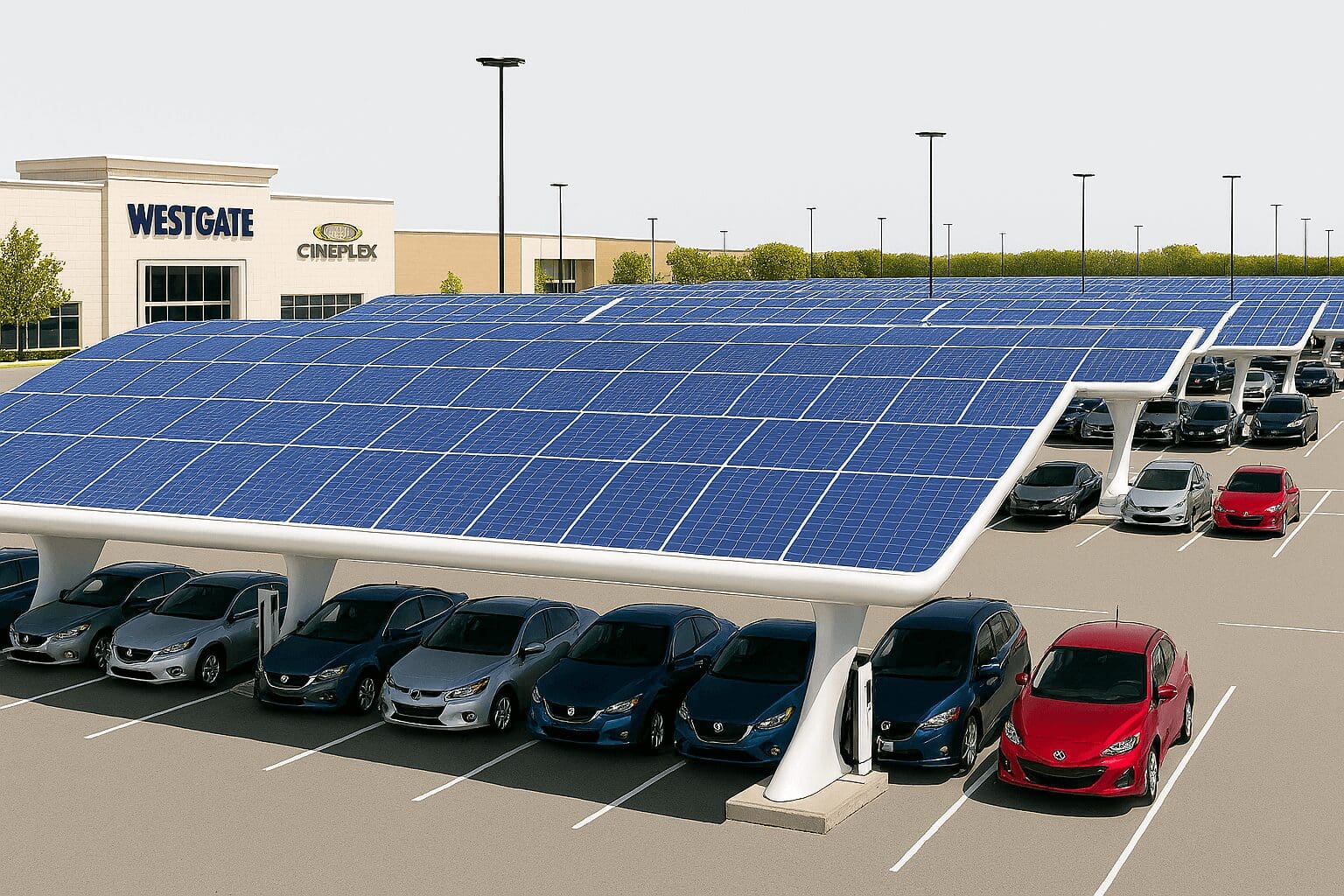 GreenKey Energy provides energy consulting services to businesses seeking to deploy solar canopies over parking lots to reduce energy costs and protect customer vehicles.