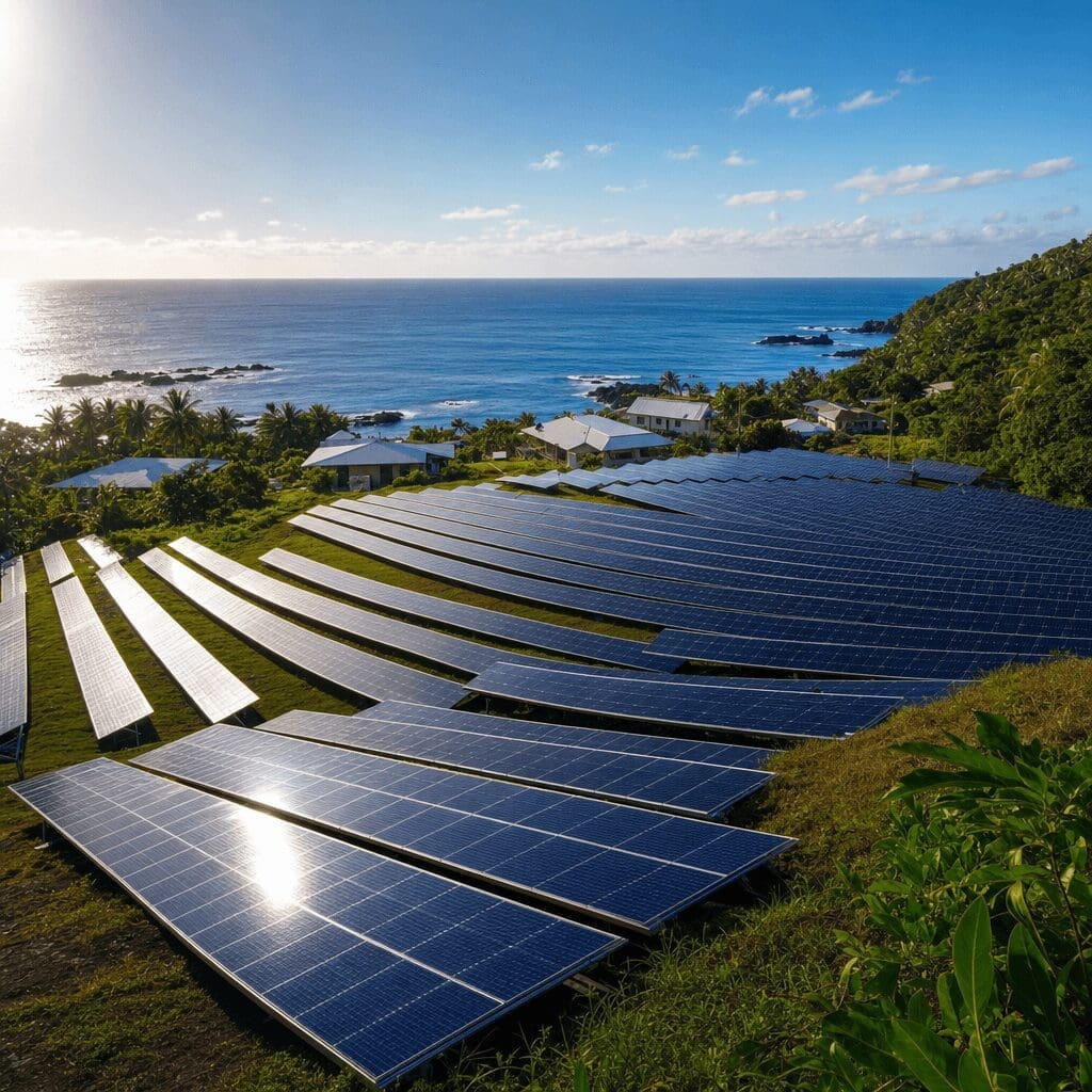 1.4 MW solar array and battery storage system on Ta’ū island, American Samoa, providing 100% solar power to the remote Pacific island since 2016.